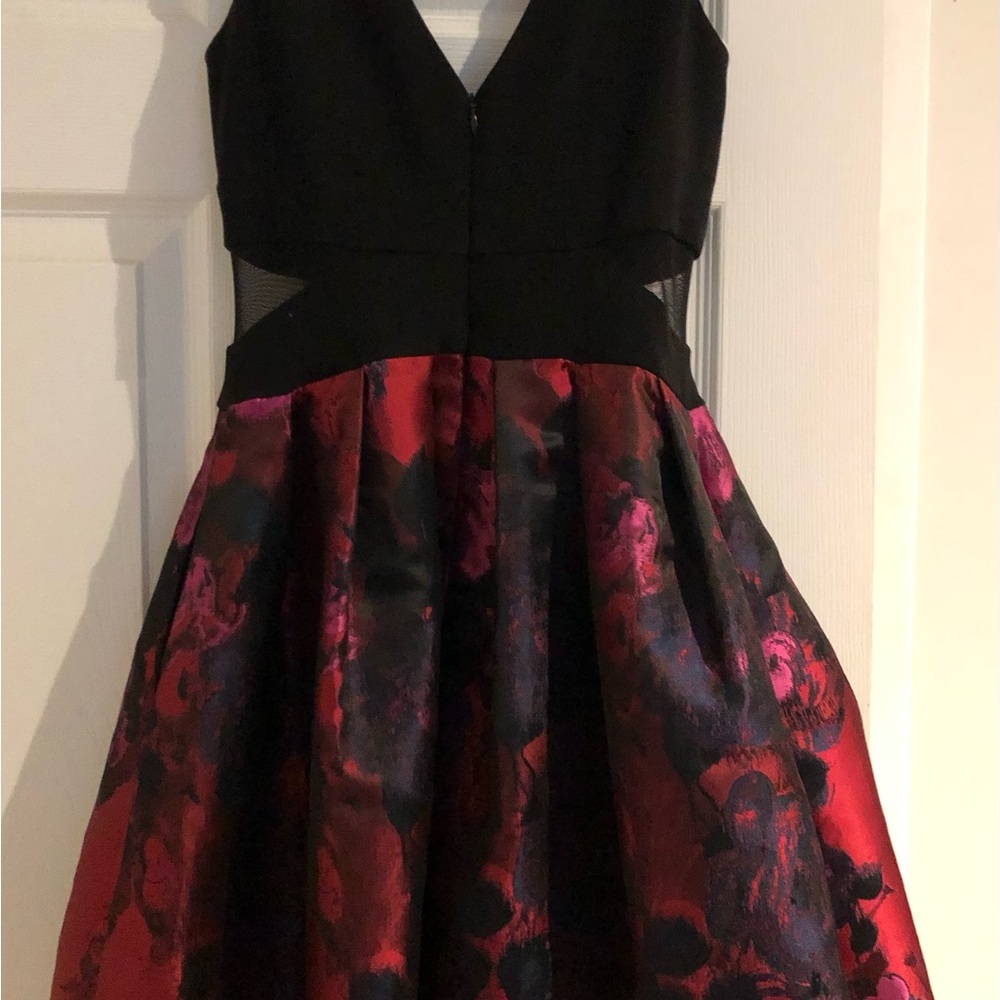 Elegant Black and Red Floral Dress